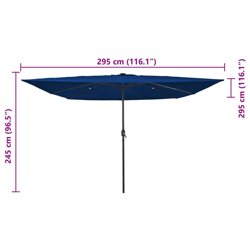 vidaXL Τετράγωνη Ομπρέλα Κήπου με LED Φώτα 295x245 εκ. Αζούρ Μπλε