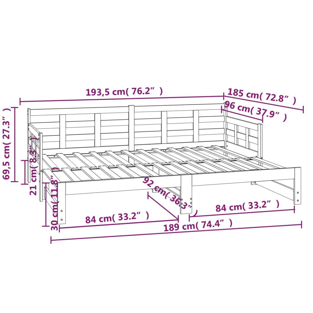 vidaXL Καναπές Κρεβάτι Συρόμενος 2x(90x190) εκ. από Μασίφ Ξύλο Πεύκου