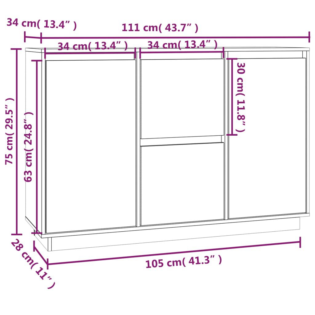 vidaXL Ντουλάπι 111 x 34 x 75 εκ. από Μασίφ Ξύλο Πεύκου