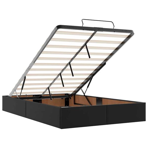 vidaXL Οθωμανικό κρεβάτι με στρώματα & LEDs Μαύρο Faux Leather