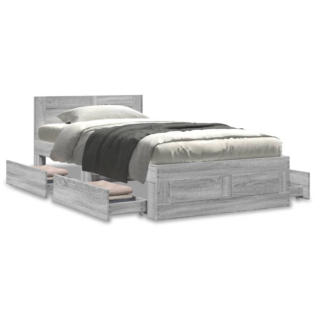 vidaXL Πλαίσιο Κρεβατιού με Κεφαλάρι Γκρι Sonoma 90x190 εκ. Επεξ. Ξύλο