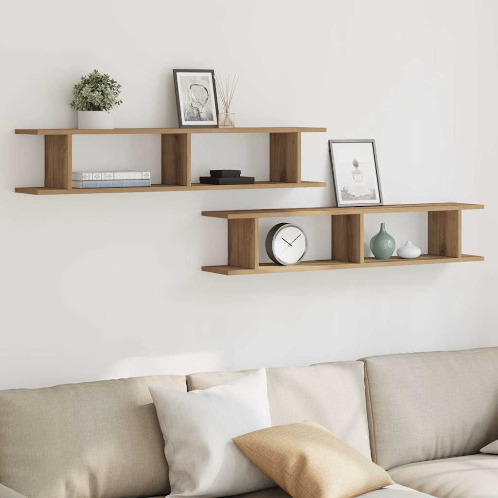 vidaXL Ραφιέρες Τοίχου 2τεμ. Αρτισιανή Δρυς 105x18x20εκ. Επεξεργ. Ξύλο