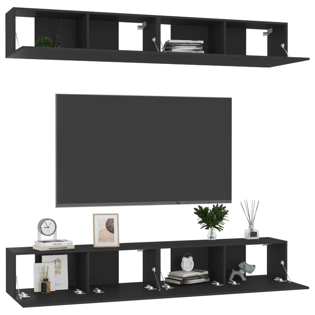 vidaXL Έπιπλα Τηλεόρασης 4 τεμ. Μαύρα 100 x 30 x 30 εκ. Επεξ. Ξύλο