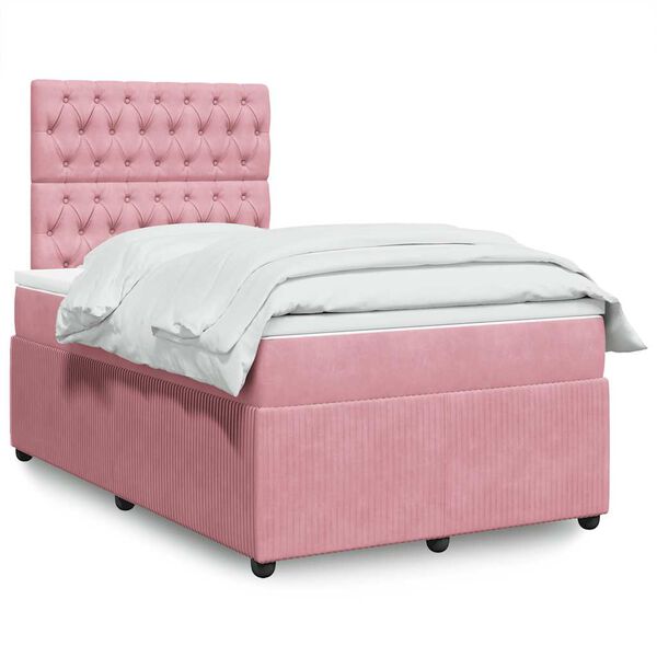 vidaXL Κρεβάτι Boxspring με Στρώμα Ροζ 120x190 εκ. Βελούδινο