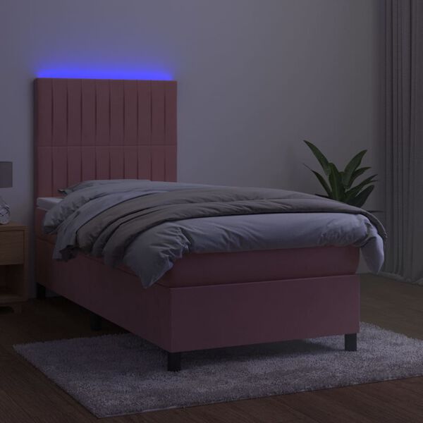 vidaXL &Kappa;&rho;&epsilon;&beta;ά&tau;&iota; Boxspring &mu;&epsilon; &Sigma;&tau;&rho;ώ&mu;&alpha; & LED &Rho;&omicron;&zeta; 90x200 &epsilon;&kappa;. &Beta;&epsilon;&lambda;&omicron;ύ&delta;&iota;&nu;&omicron;