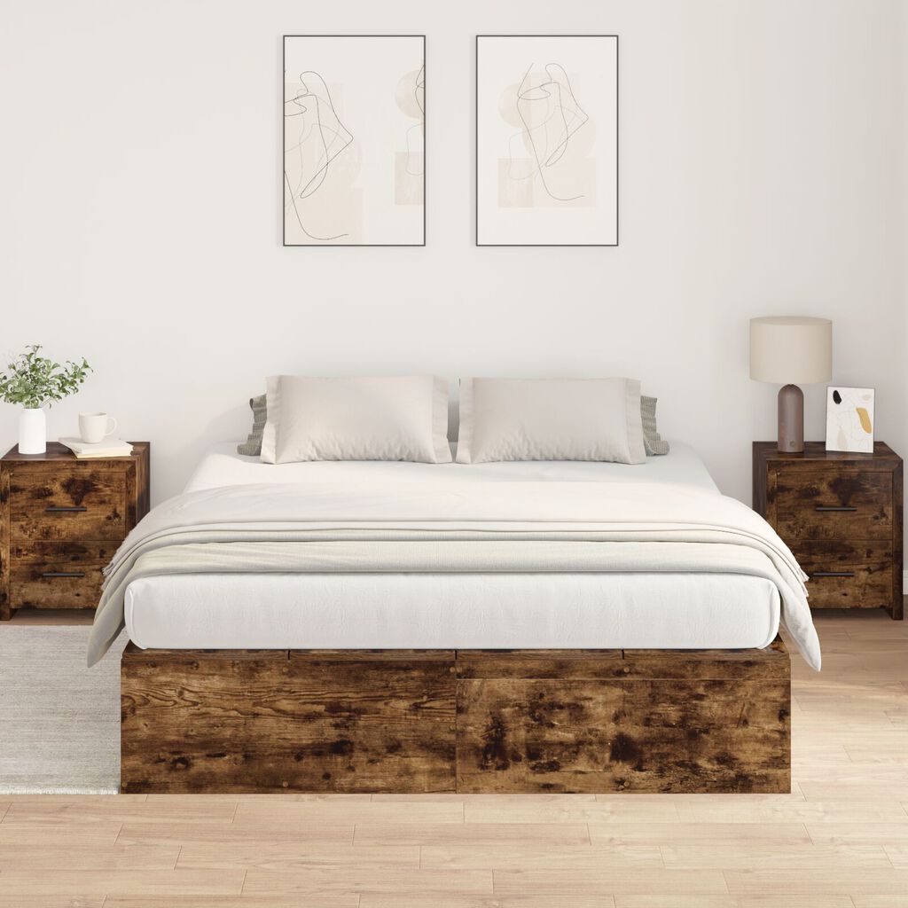 Κρεβάτι αποθήκευσης vidaXL Καπνιστού Δρυός 150x200 εκ