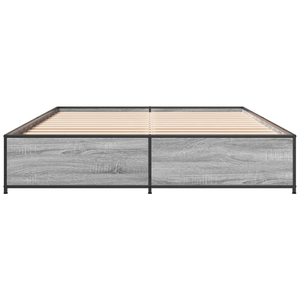 vidaXL Πλαίσιο Κρεβατιού Γκρι Sonoma 135x190 εκ. Επεξ. Ξύλο & Μέταλλο