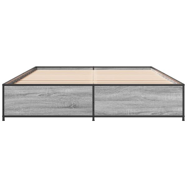 vidaXL Πλαίσιο Κρεβατιού Γκρι Sonoma 135x190 εκ. Επεξ. Ξύλο & Μέταλλο