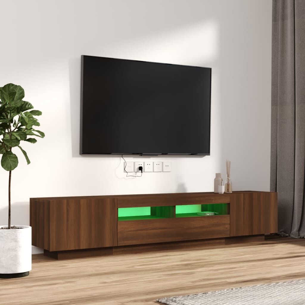 vidaXL Σετ Επίπλων Τηλεόρασης 2 Τεμ. φώτα LED Καφέ δρυς Επεξ. Ξύλο