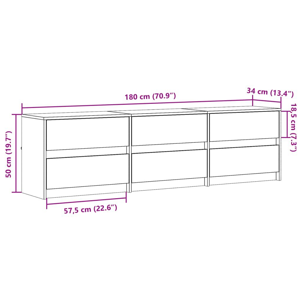 vidaXL Έπιπλο Τηλεόρασης με LED Γκρι Σκυρ. 180x34x50 εκ. Επεξ. Ξύλο