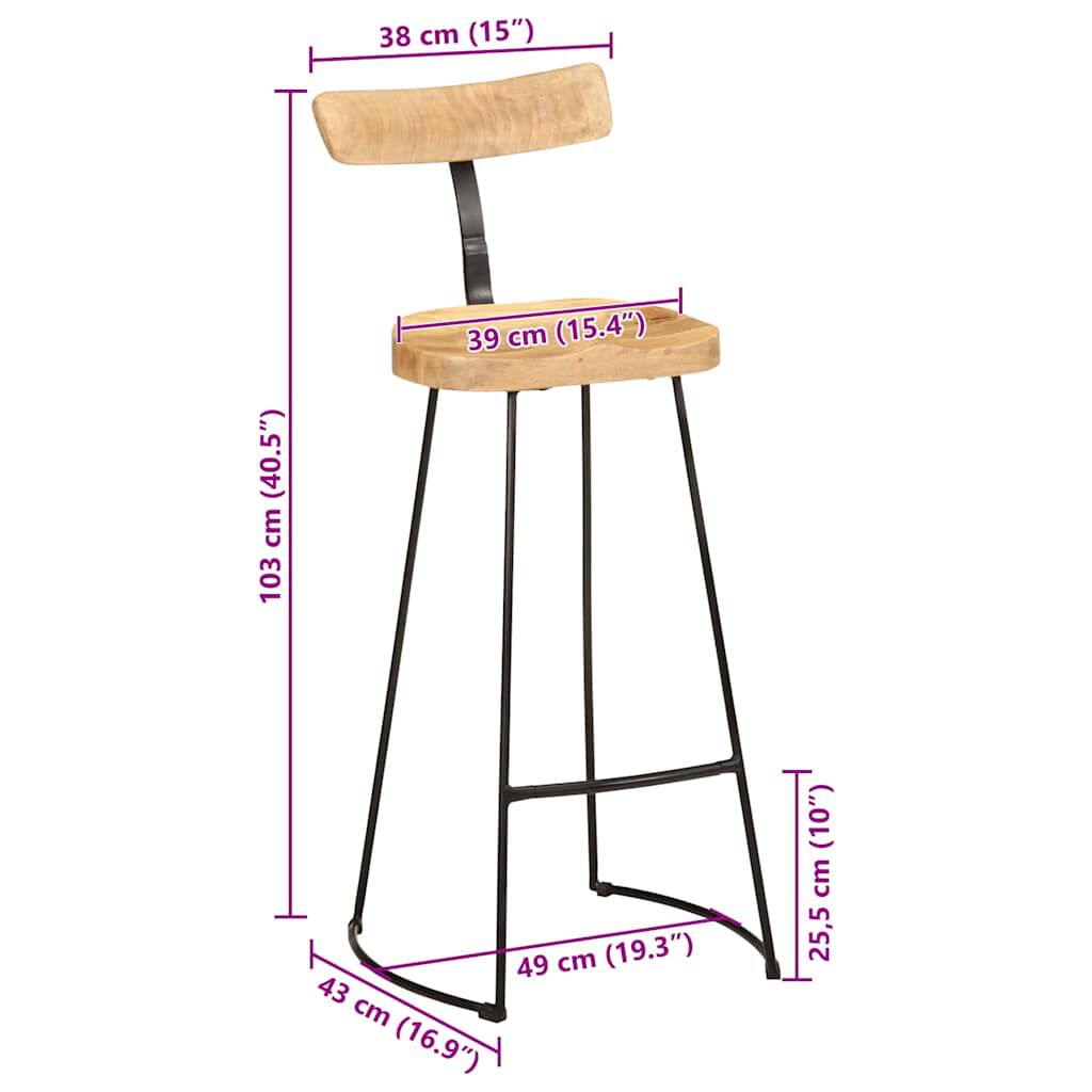vidaXL Σκαμπό Μπαρ 2 τεμ. 49x43x103 εκ. από Μασίφ Ξύλο Μάνγκο