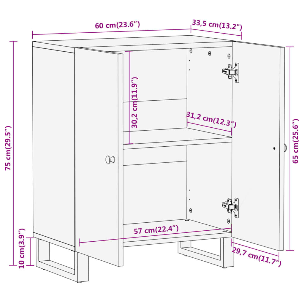 vidaXL Βοηθητικό Έπιπλο Καφέ/Μαύρο 60x33,5x75 εκ. Μασίφ Ξύλο Μάνγκο