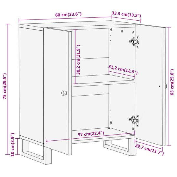 vidaXL Βοηθητικό Έπιπλο Καφέ/Μαύρο 60x33,5x75 εκ. Μασίφ Ξύλο Μάνγκο