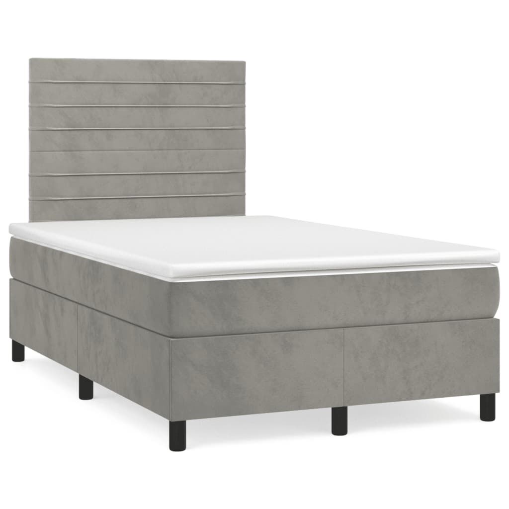 vidaXL Κρεβάτι Boxspring με Στρώμα & LED Αν.Γκρι 120x190εκ. Βελούδινο