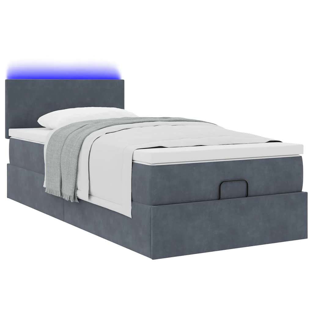 vidaXL Οθωμανικό κρεβάτι με στρώμα&LEDs Σκούρο γκρι 100x200cm Βελούδο