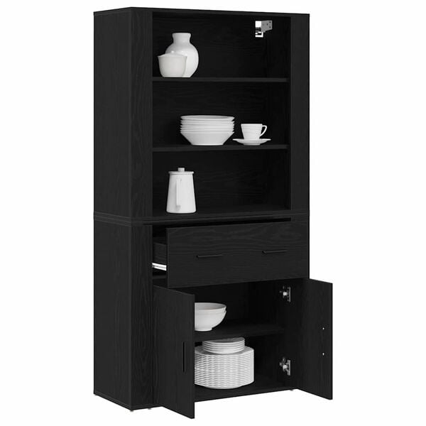 vidaXL Highboard &Mu;&alpha;ύ&rho;&eta; &Omicron;&xi;&upsilon;ά 80 x 33 x 150 &epsilon;&kappa; &Epsilon;&pi;&epsilon;&xi;&epsilon;&rho;&gamma;&alpha;&sigma;&mu;έ&nu;&omicron; &xi;ύ&lambda;&omicron;