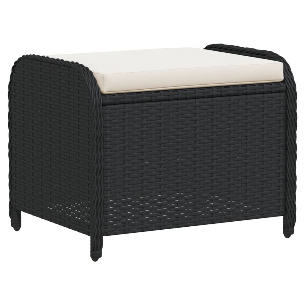 vidaXL Υποπόδιο Κήπου Μαύρο 58x46x46 εκ. Συνθετικό Ρατάν με Μαξιλάρι