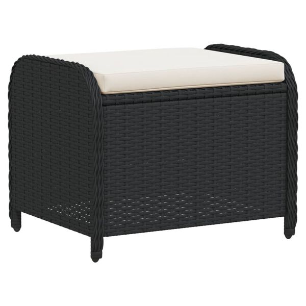vidaXL Υποπόδιο Κήπου Μαύρο 58x46x46 εκ. Συνθετικό Ρατάν με Μαξιλάρι