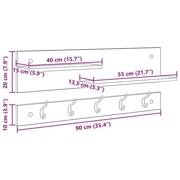 vidaXL Τοίχου Κρεμάστρα Λευκό 90 x 15 x 36 εκ. Επεξεργασμένο ξύλο