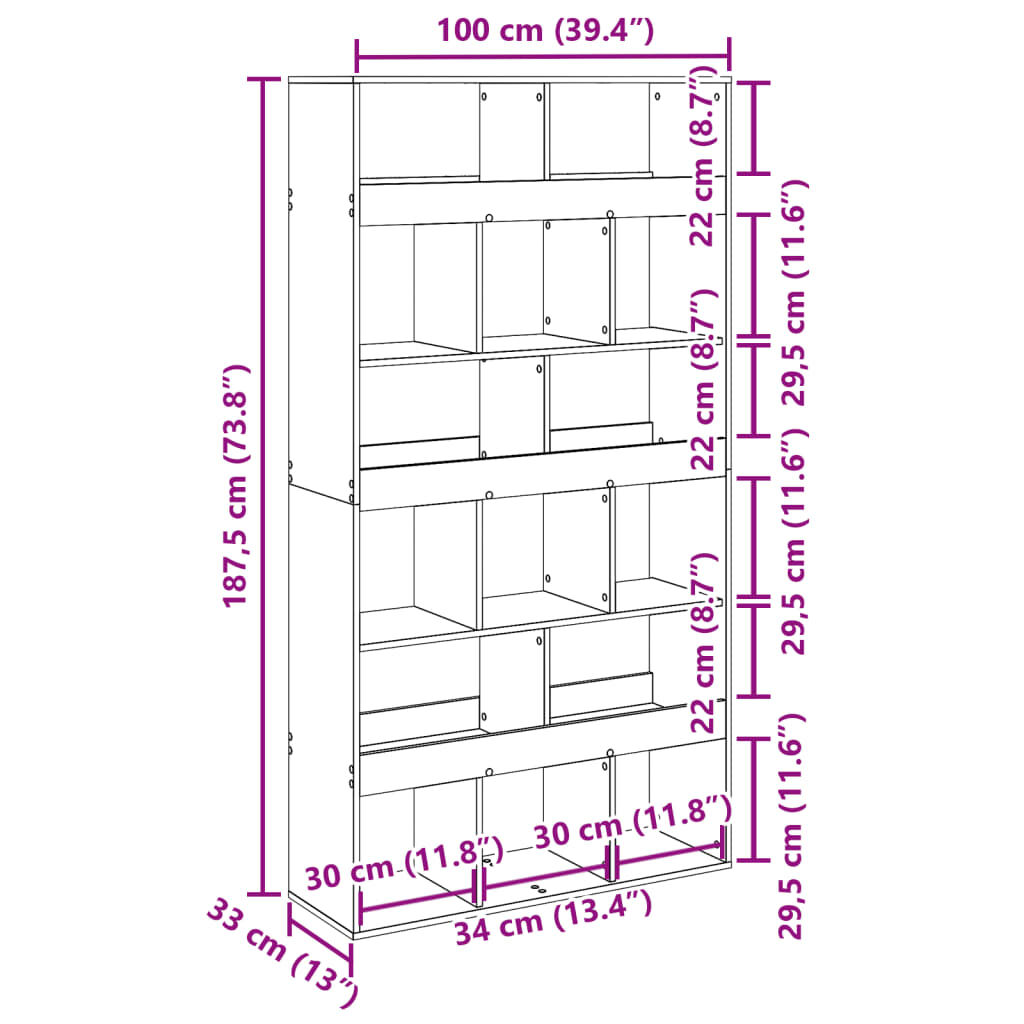 vidaXL Βιβλιοθήκη Όψη Παλαιού Ξύλου 100x33x187,5εκ. Επεξεργασμένο Ξύλο