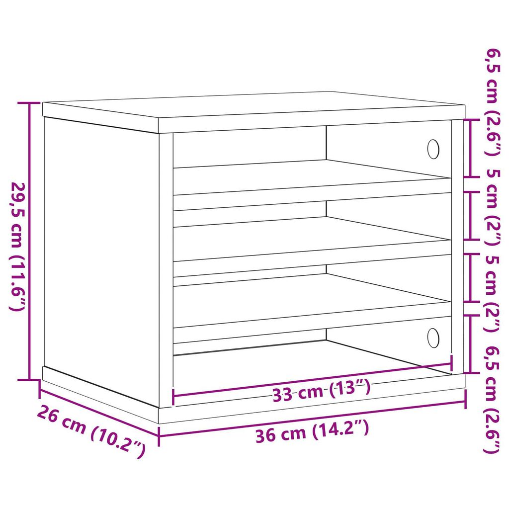 vidaXL Οργανωτής Γραφείου Μαύρη Δρυς 36x26x29.5 cm Επεξεργασμένο Ξύλο