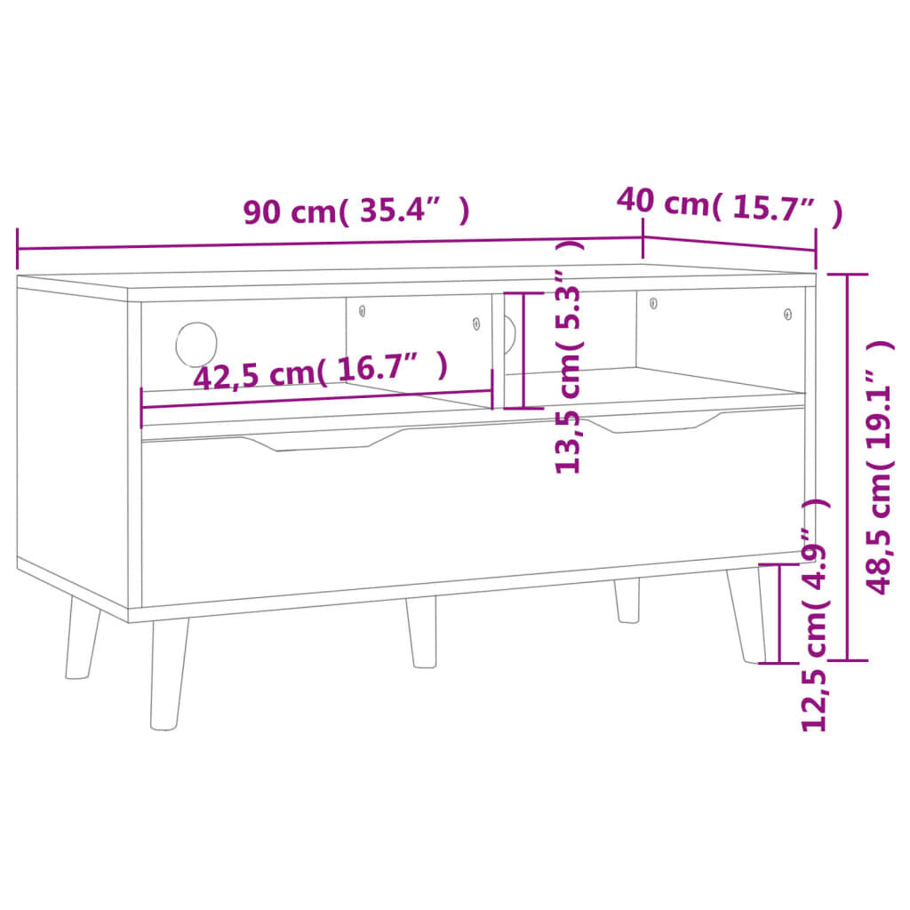 vidaXL Έπιπλο Τηλεόρασης Λευκό/Sonoma Δρυς 90x40x48,5 εκ. Επεξ. Ξύλο