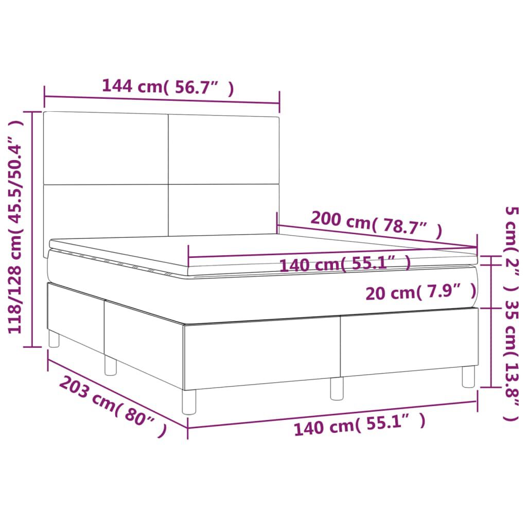 vidaXL Κρεβάτι Boxspring με Στρώμα & LED Αν.Γκρι 140x200 εκ. Βελούδινο