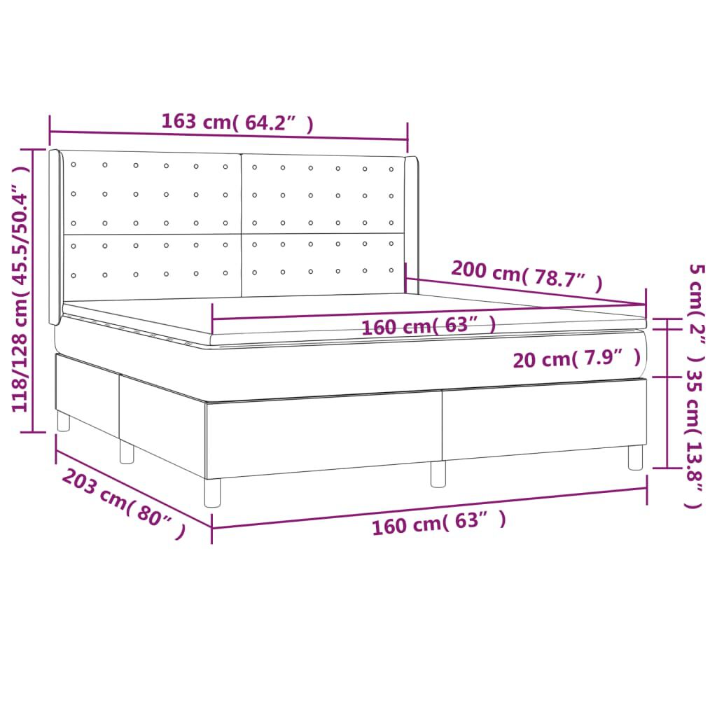 vidaXL Κρεβάτι Boxspring με Στρώμα Ροζ 160x200 εκ. Βελούδινο