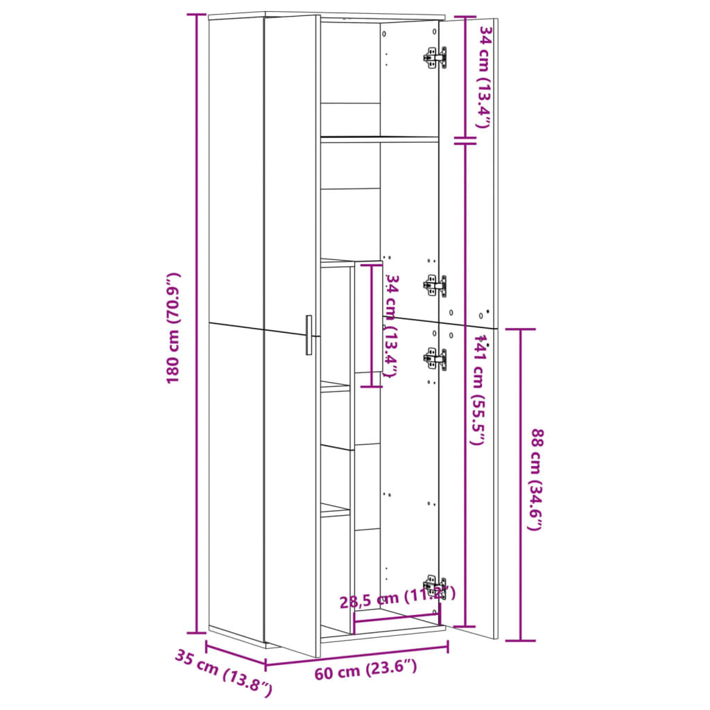vidaXL Ντουλάπα Καφέ Δρυς 60 x 35 x 180 εκ. από Επεξ. Ξύλο