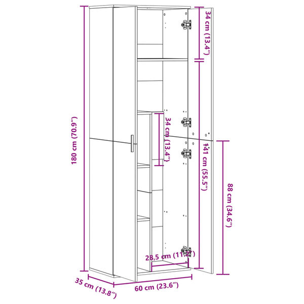 vidaXL Ντουλάπα Καφέ Δρυς 60 x 35 x 180 εκ. από Επεξ. Ξύλο
