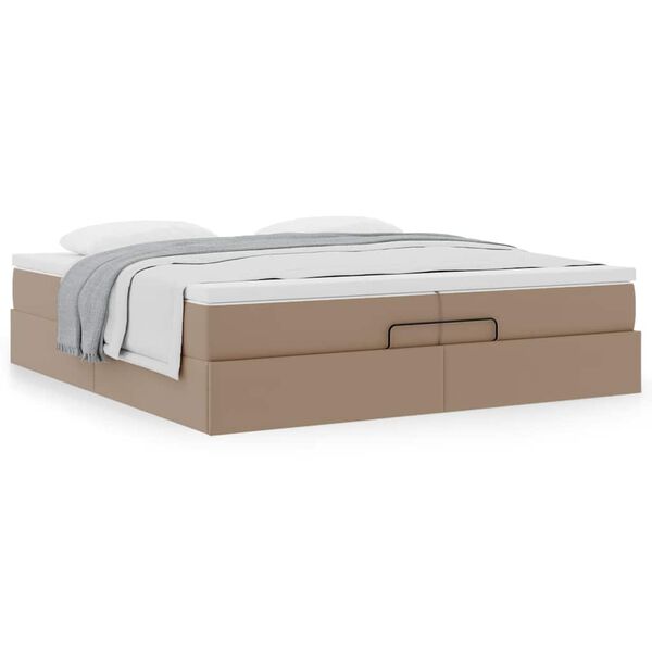 vidaXL Οθωμανικό κρεβάτι με στρώματα Cappucino 200x200cm Faux Leather