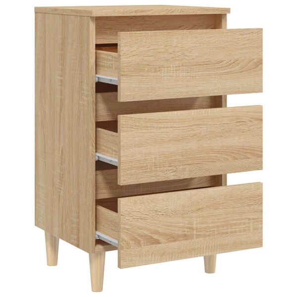 vidaXL Κομοδίνα 2 τεμ. Sonoma Δρυς 40x35x69εκ. & Πόδια από Μασίφ Ξύλο