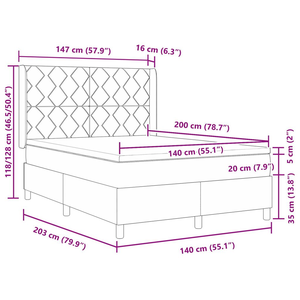 vidaXL Κρεβάτι με Στρώμα Μαύρο 140x200 εκ Υφασμάτινο
