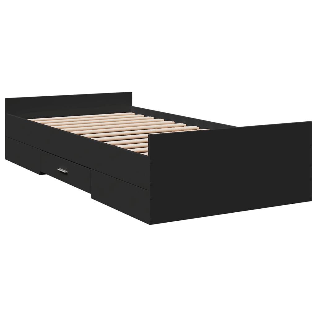 vidaXL Πλαίσιο Κρεβατιού με Συρτάρια Μαύρο 90x190 εκ. Επεξ. Ξύλο