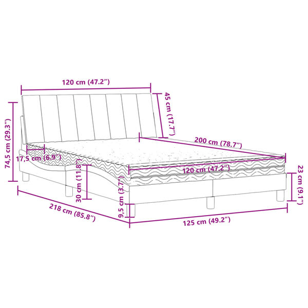 vidaXL Κρεβάτι με Στρώμα Ροζ 120x200 εκ. Βελούδινο