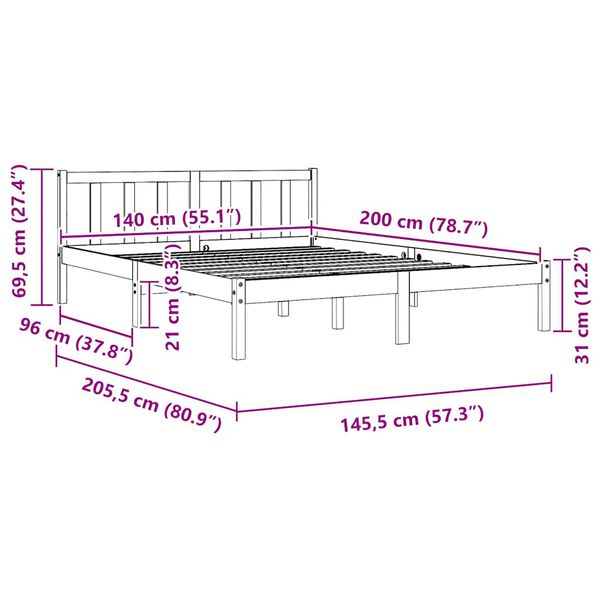 vidaXL Πλαίσιο Κρεβατιού Μαύρο 140 x 200 εκ. από Μασίφ Ξύλο Πεύκου
