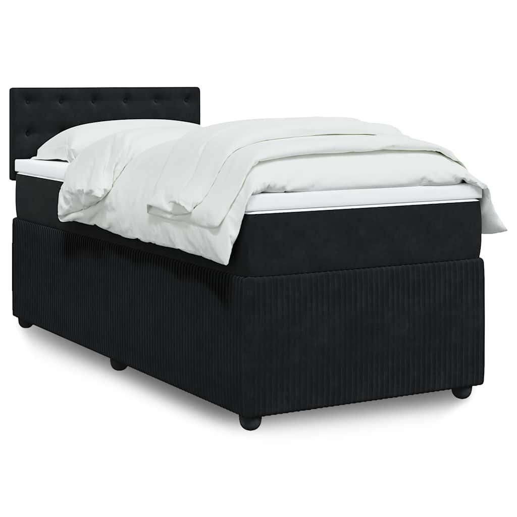 vidaXL Κρεβάτι Boxspring με Στρώμα Μαύρο 90x190 εκ. Βελούδινο