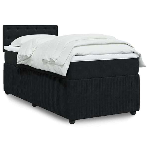 vidaXL Κρεβάτι Boxspring με Στρώμα Μαύρο 90x190 εκ. Βελούδινο