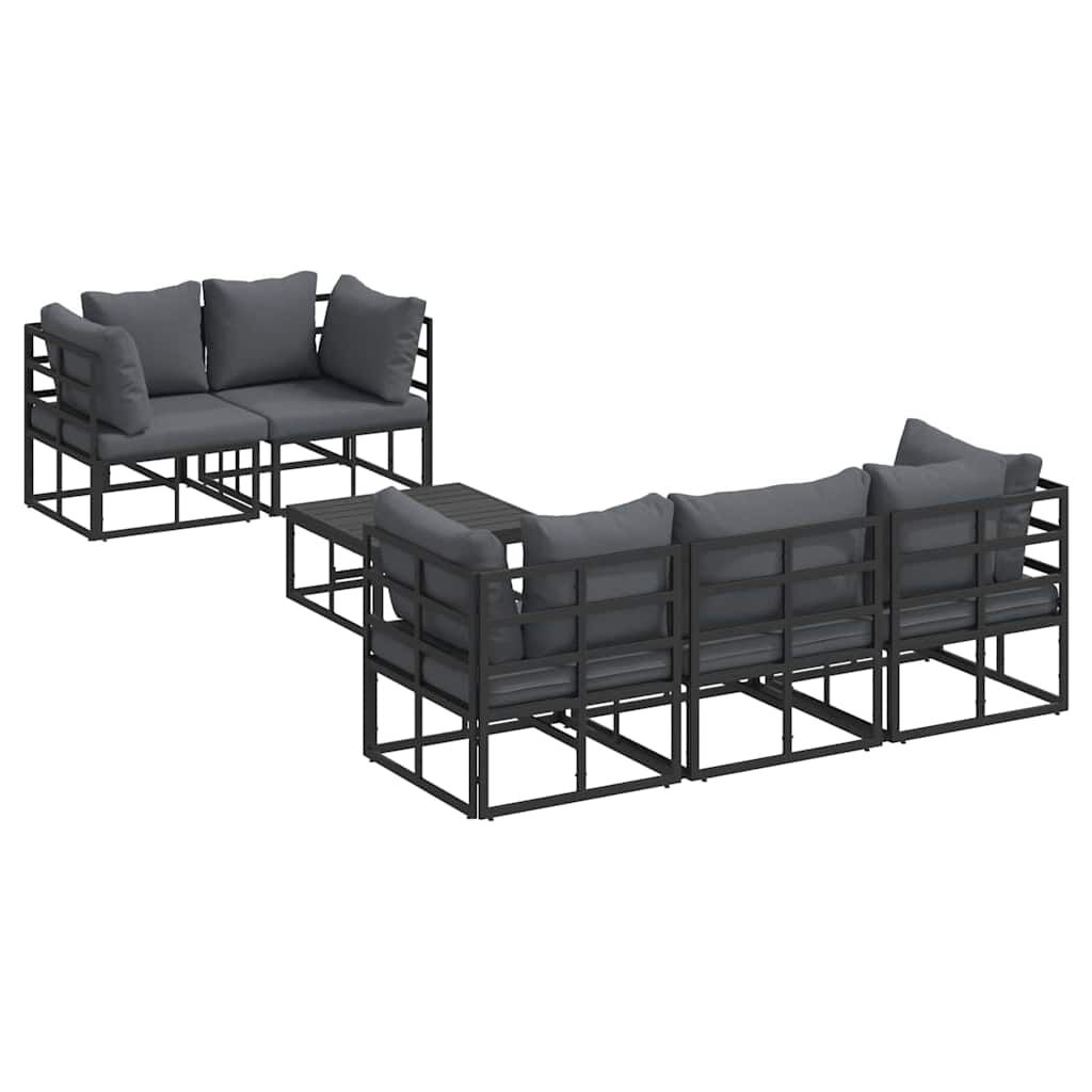 vidaXL Σετ Καναπέ Κήπου με μαξιλάρι 6 pcs Μαύρο Αλουμίνιο