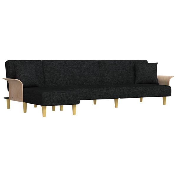 vidaXL Καναπές Κρεβάτι Γωνιακός Μαύρος 279 x 140 x 70 εκ. Υφασμάτινος
