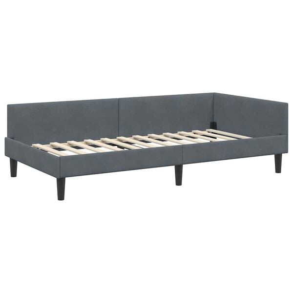 vidaXL Πλαϊνό Κρεβάτι με κεφαλάρι Σκούρο γκρι 90 x 190 cm