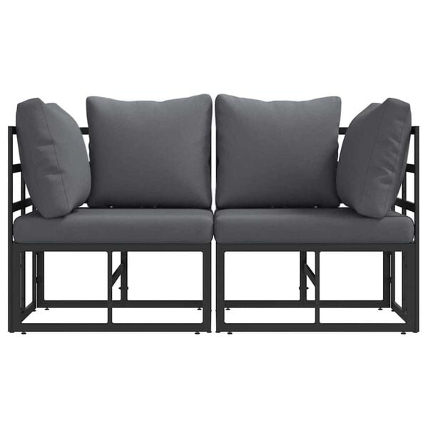 vidaXL Εξωτερικά Έπιπλα με μαξιλάρι με μαξιλάρι 2 pcs Μαύρο Αλουμίνιο