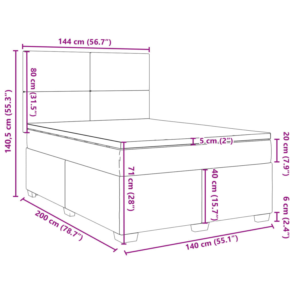 vidaXL Κρεβάτι Boxspring με Στρώμα Ανοιχτό Γκρι 140x200 εκ. Υφασμάτινο