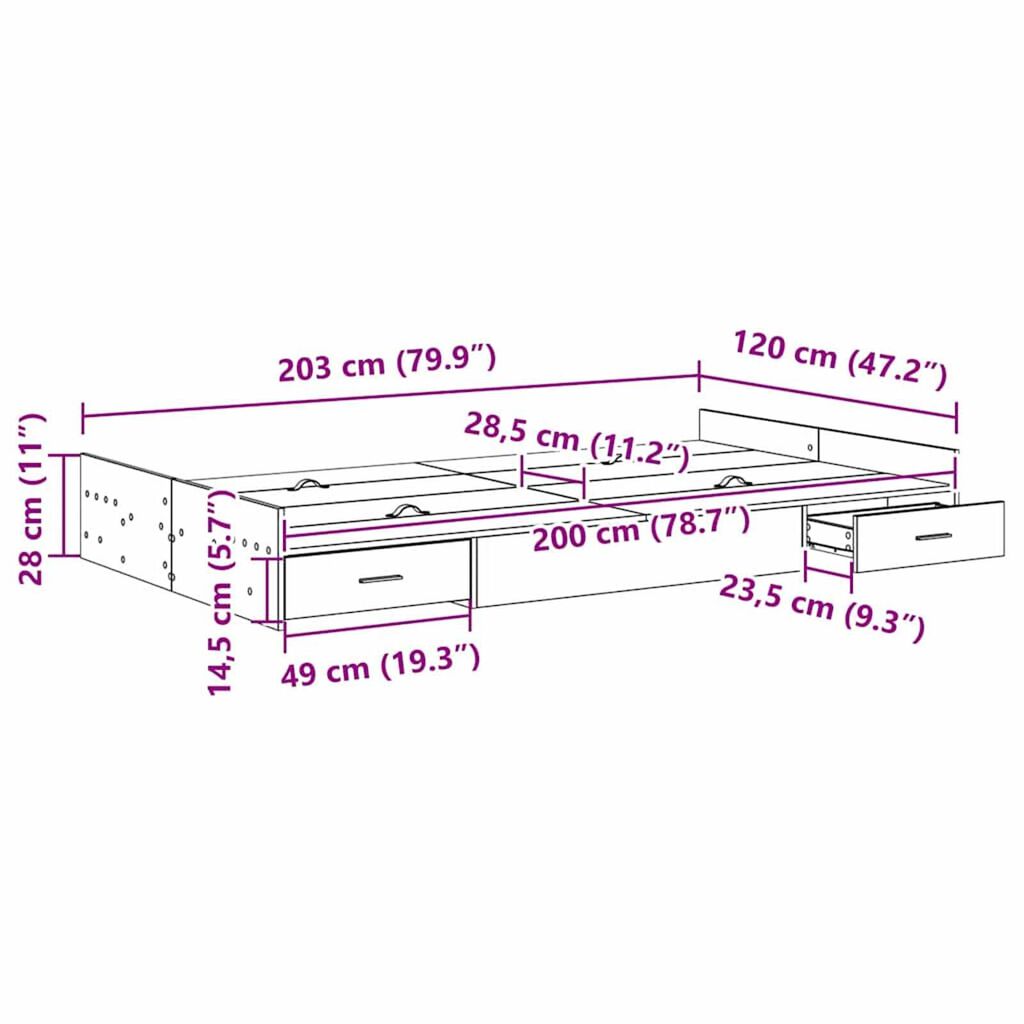 vidaXL Κρεβάτι με αποθηκευτικό χώρο Sonoma Δρυς 120 x 200 cm
