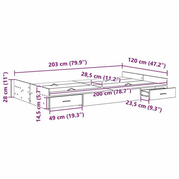 vidaXL Κρεβάτι με αποθηκευτικό χώρο Sonoma Δρυς 120 x 200 cm
