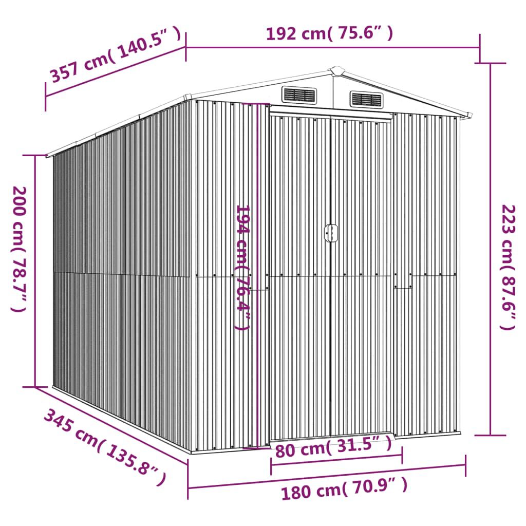 vidaXL Αποθήκη Κήπου Σκούρο καφέ 192x357x223 εκ. Γαλβανισμένο Ατσάλι