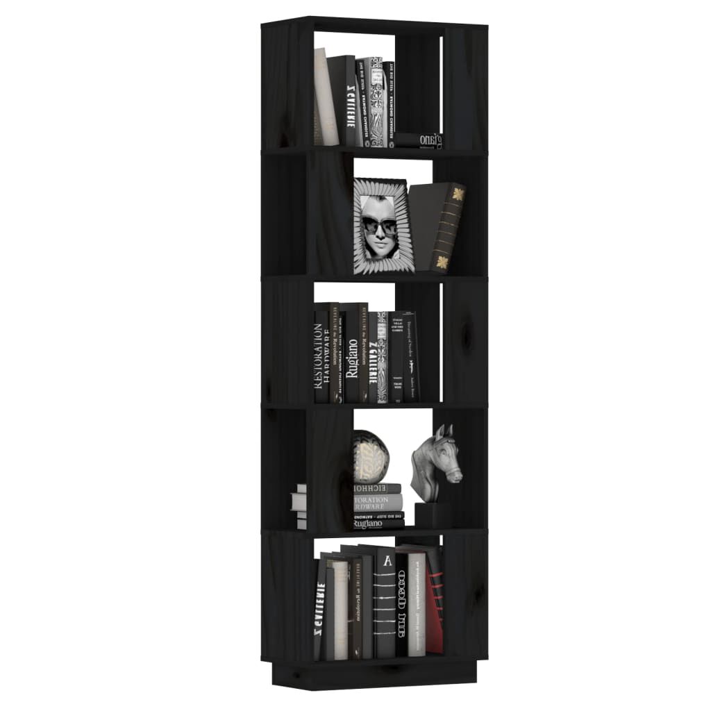 vidaXL Βιβλιοθήκη/Διαχωριστικό Χώρου Μαύρο 51x25x163,5 εκ. Μασίφ Πεύκο