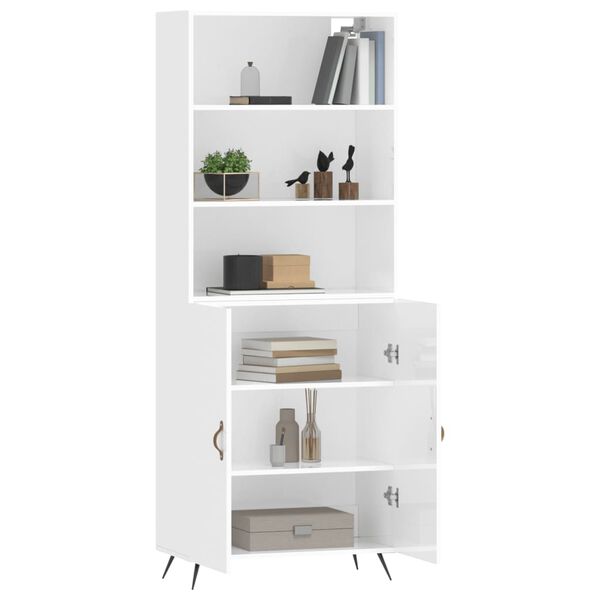 vidaXL Ντουλάπι Γυαλιστερό Λευκό 69,5x34x180 εκ. Επεξεργασμένο Ξύλο