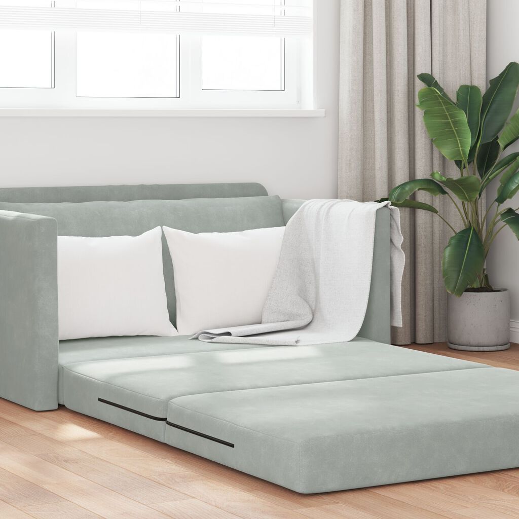 vidaXL Καναπές Κρεβάτι 2-σε-1 Ανοιχτό Γκρι 124x204x61 εκ. Βελούδο