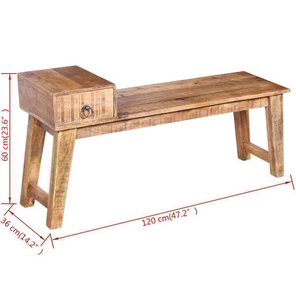 vidaXL Πάγκος με Συρτάρι 120 x 36 x 60 εκ. από Μασίφ Ξύλο Μάνγκο